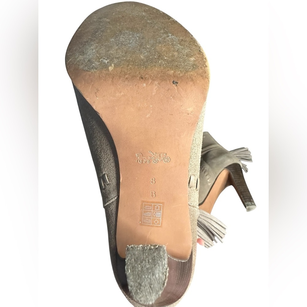 Coach Beige Jessie Suede Heeled Boots with Tassel Size 8 - Picture 7 of 8